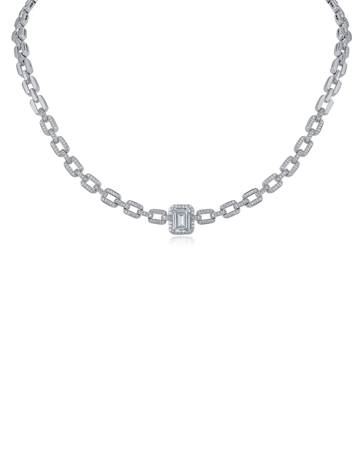 Pave and Emerald CZ Link Necklace