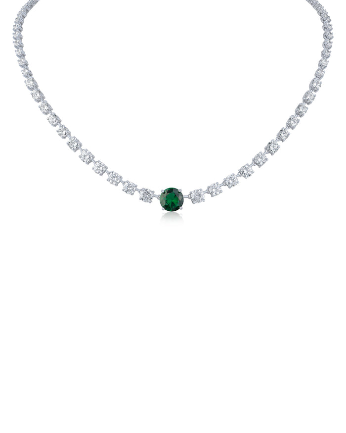 Round CZ and Emerald Necklace
