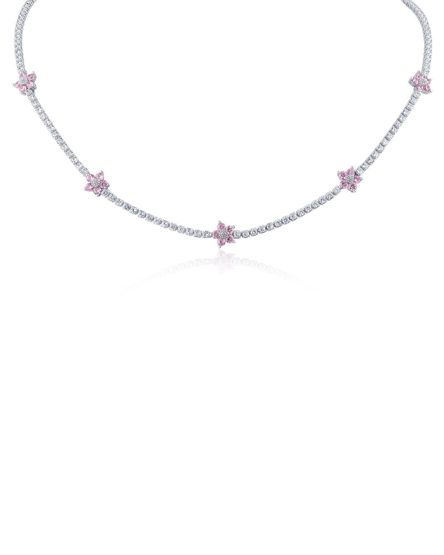 Floral CZ Tennis Necklace