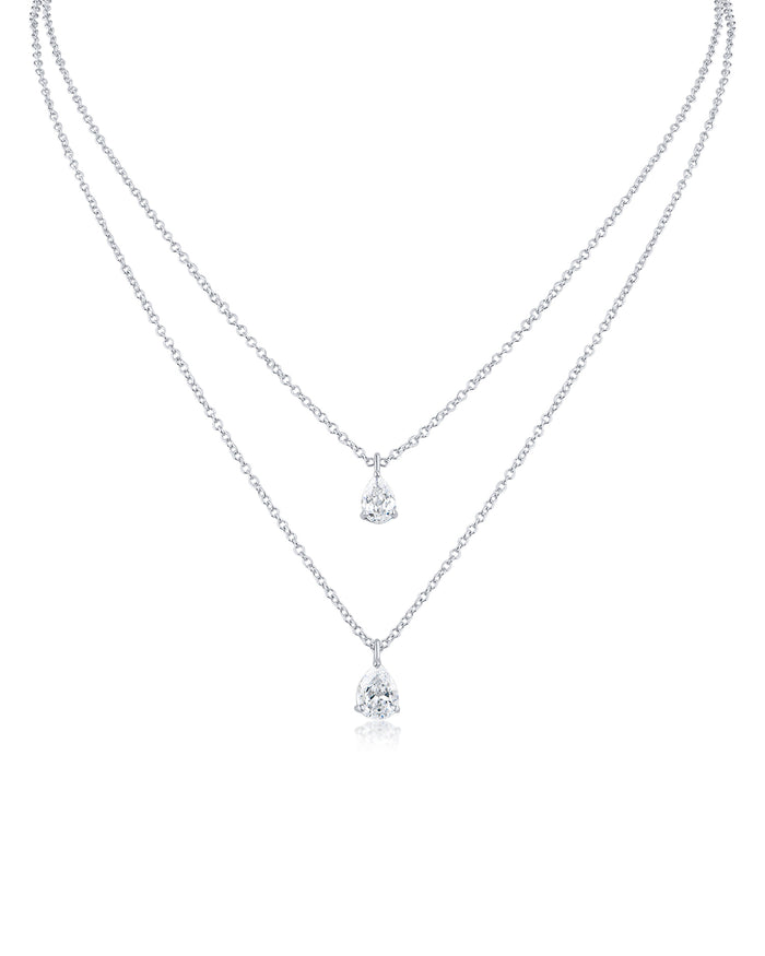 Double Stranded Pear CZ Necklace
