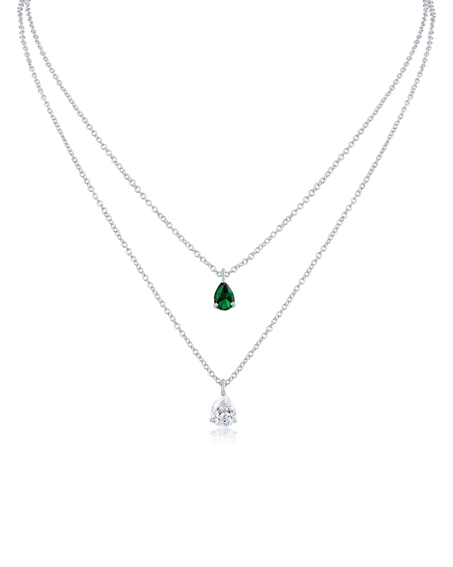 Pear CZ Double Pendant Necklace