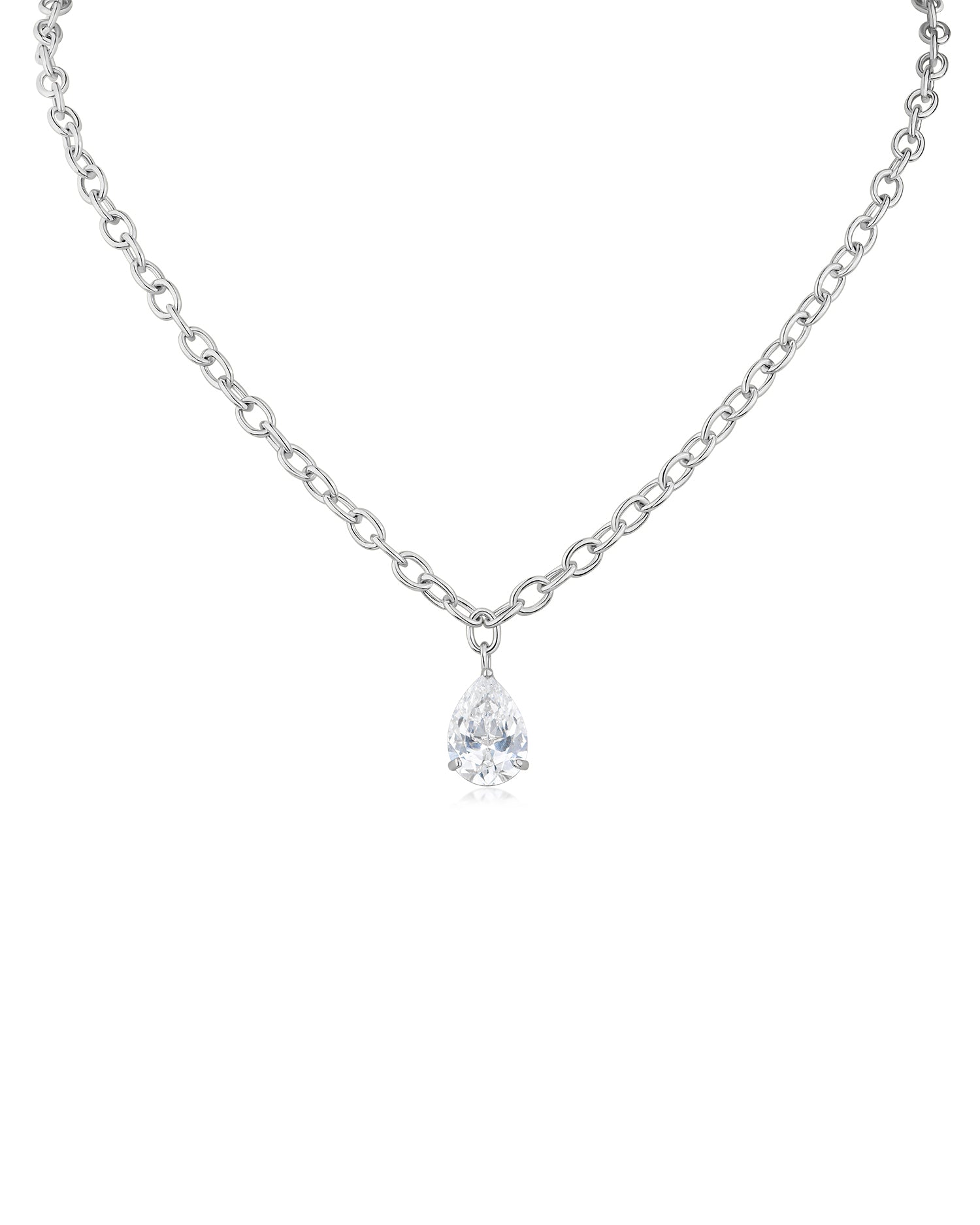 Pear CZ Pendant Link Necklace