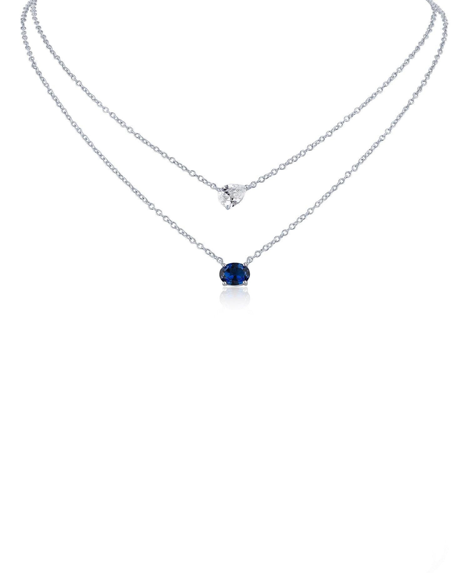 Double Oval CZ Pendant Necklace