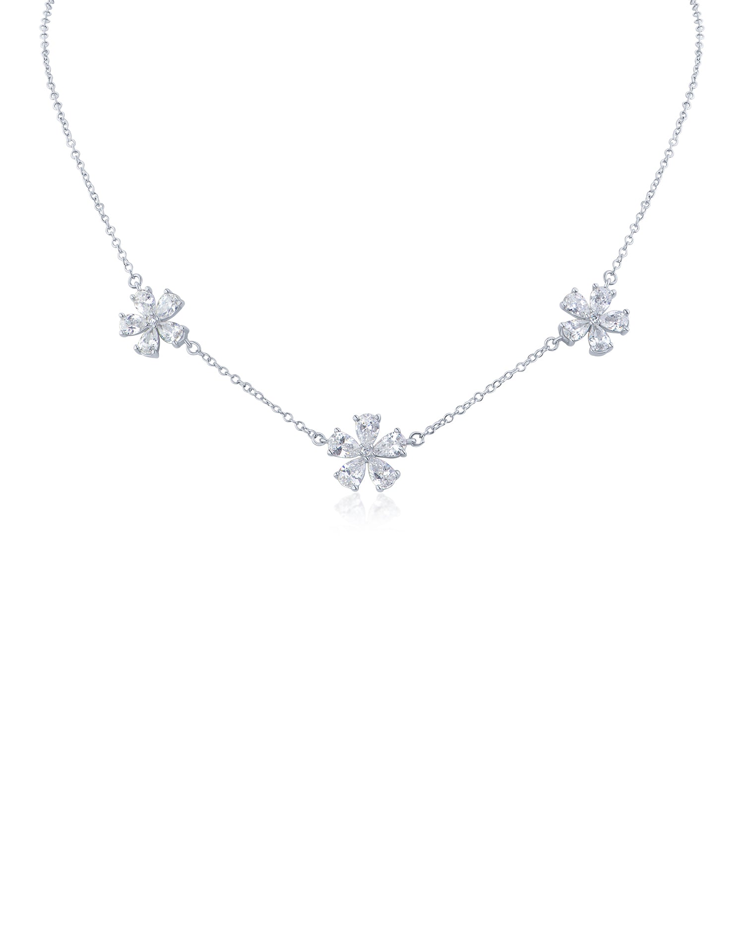 Pear CZ Flower Station Necklace