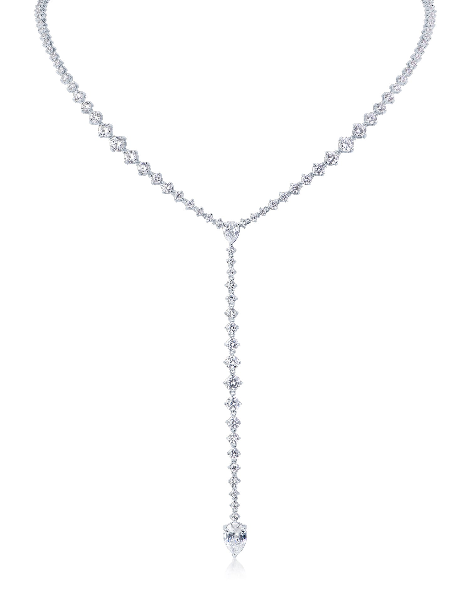Round & Pear CZ Lariat Necklace