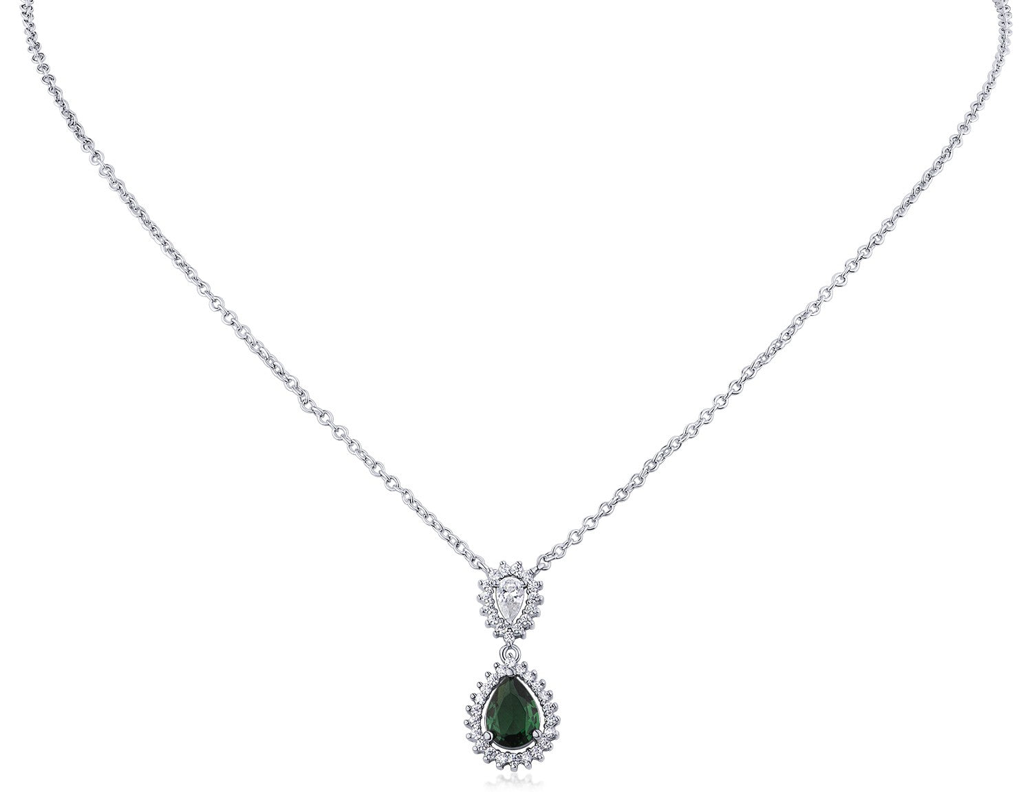 Emerald Teardrop CZ Pendant Necklace