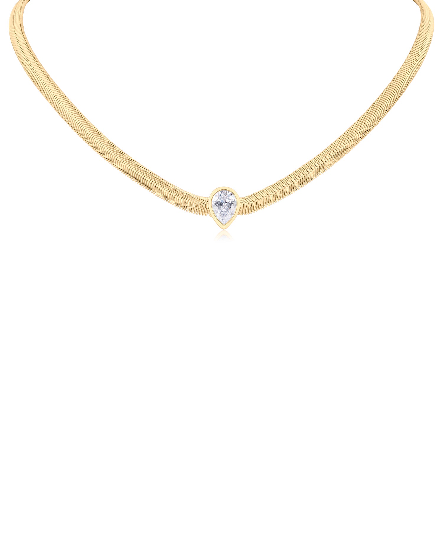 Pear CZ Herringbone Necklace