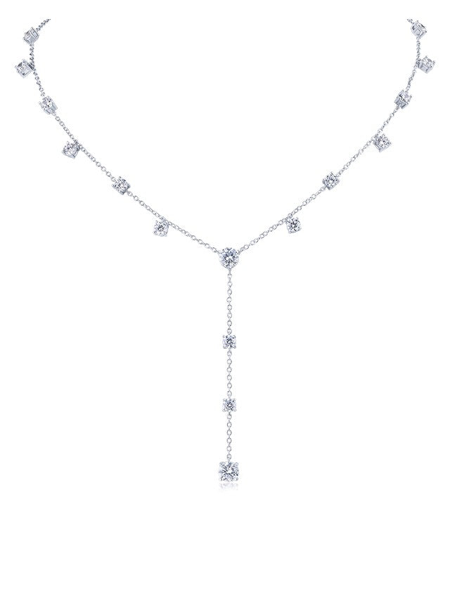 Round CZ Station Lariat Necklace