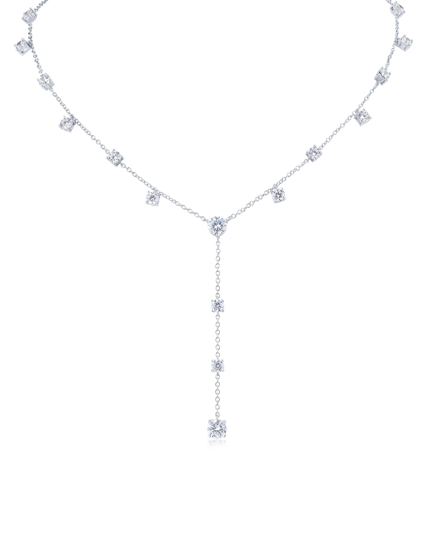 Round CZ Station Lariat Necklace