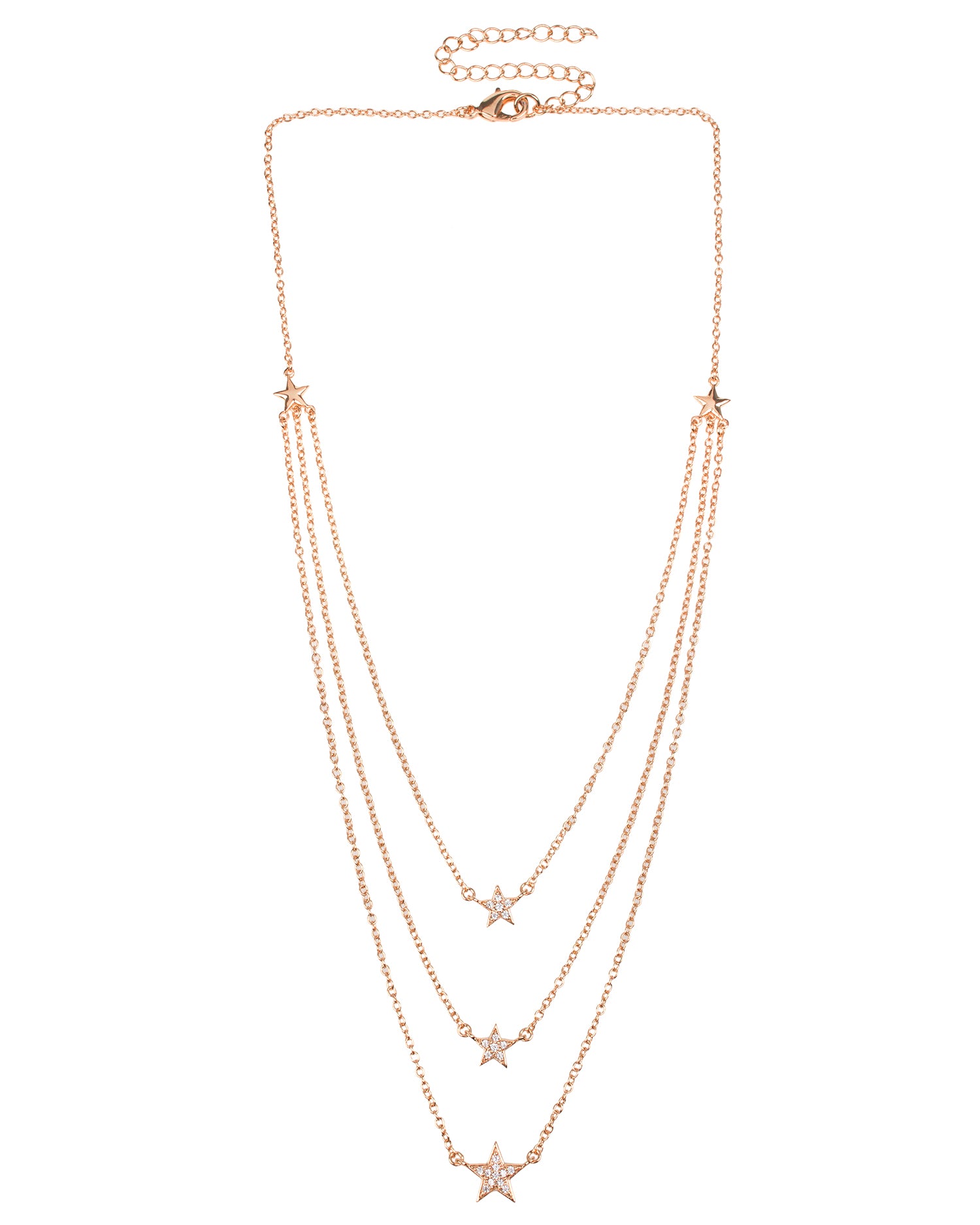 Three Layer Pave Star Necklace