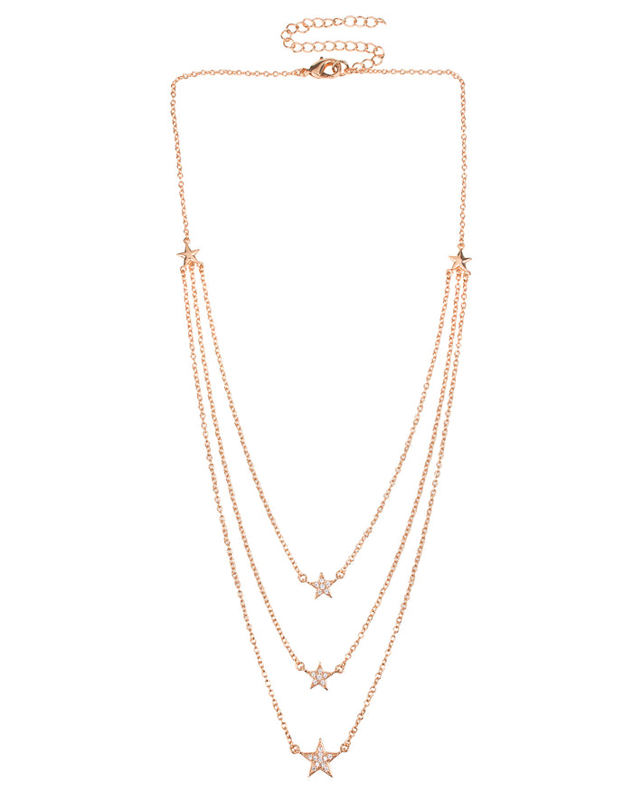 Three Layer Pave Star Necklace