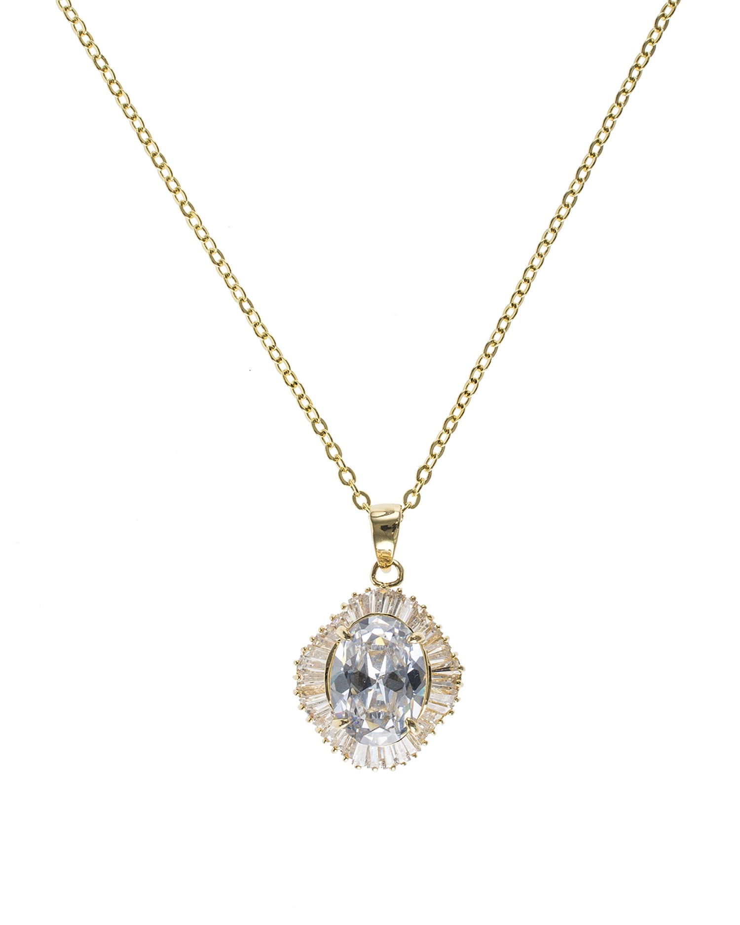 Oval and Baguette CZ Pendant Necklace