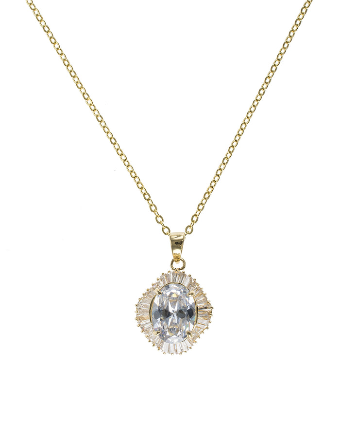 Oval and Baguette CZ Pendant Necklace