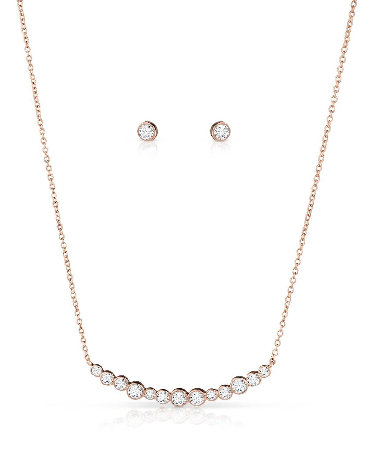 Bezel Set Bar Necklace and Stud Set