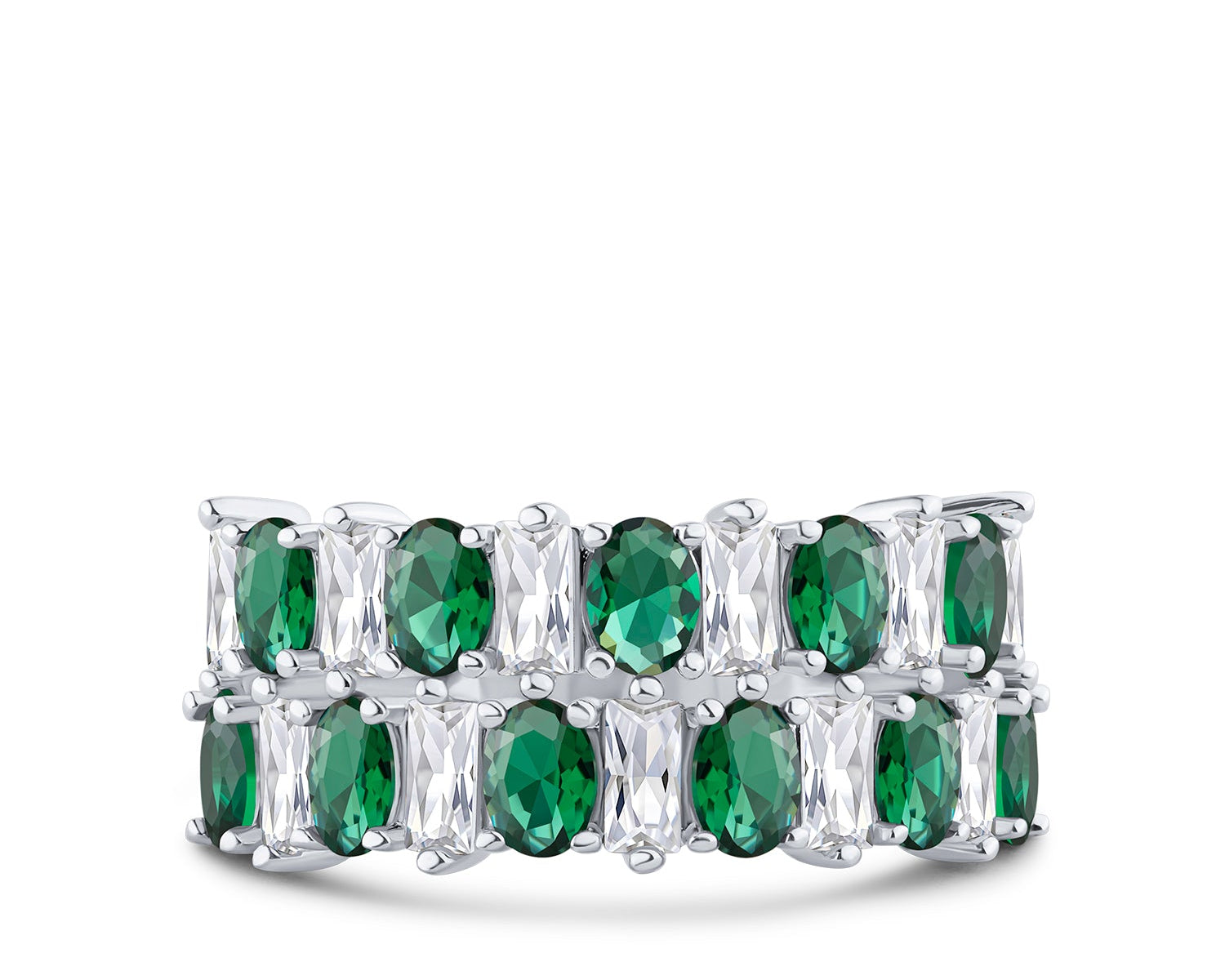Emerald CZ Multi-Row Band Ring