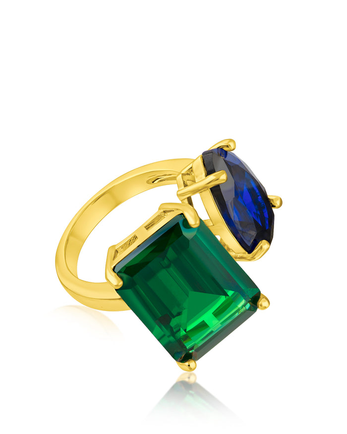 Emerald and Pear CZ Statement Ring