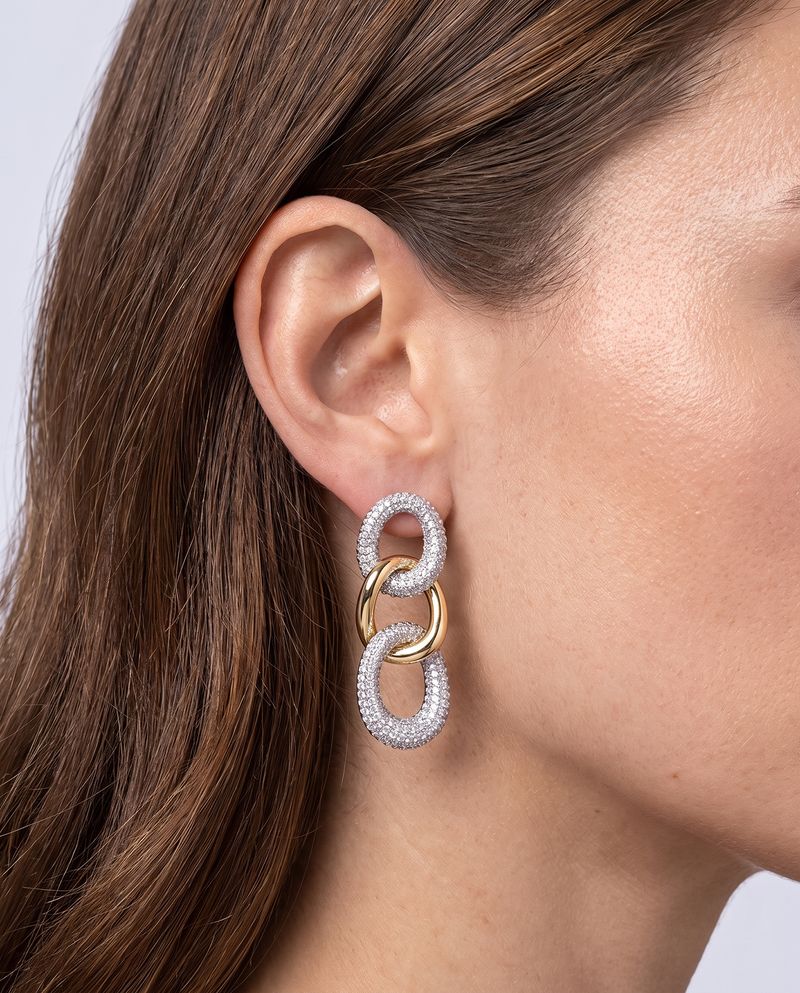 Two-Tone Pavé Link Drop Earrings