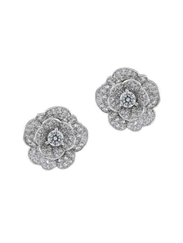 Pave Flower Clip On Earrings – CZ by Kenneth Jay Lane