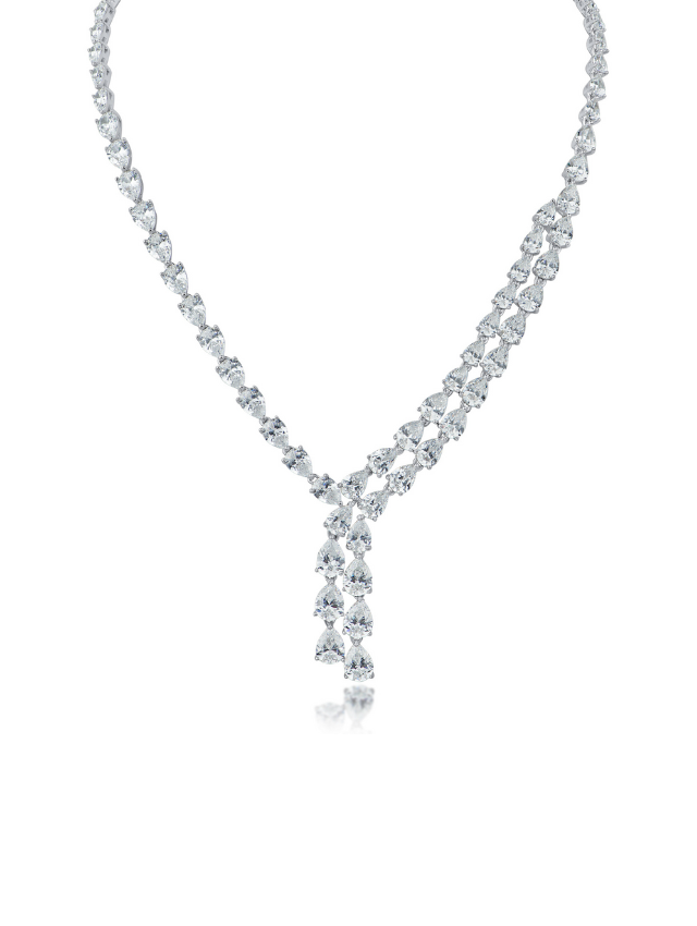 Pear CZ Double Stranded Necklace