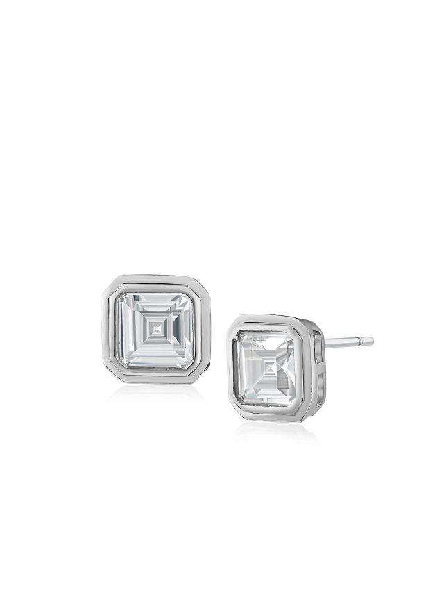 Asscher CZ Vintage Bezel Studs