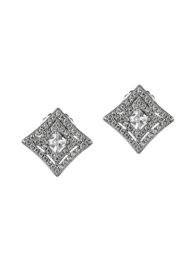 Cushion and Pave Square Stud Earrings