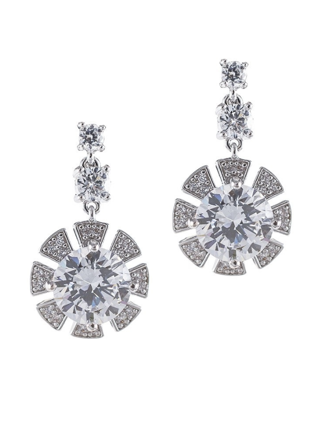 Round CZ Petal Earrings