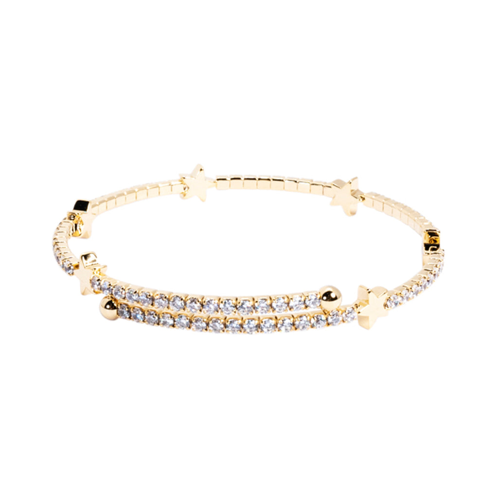 Round Stone with Stars Flex Coil Yellow Gold Bracelet