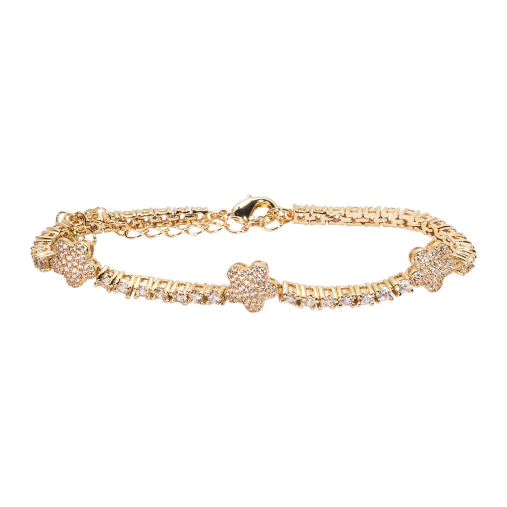 Round Stones with Pave Clover Stations Tennis Bracelet