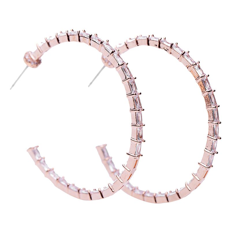 Rose Gold Baguette Inside Out Hoop Earrings