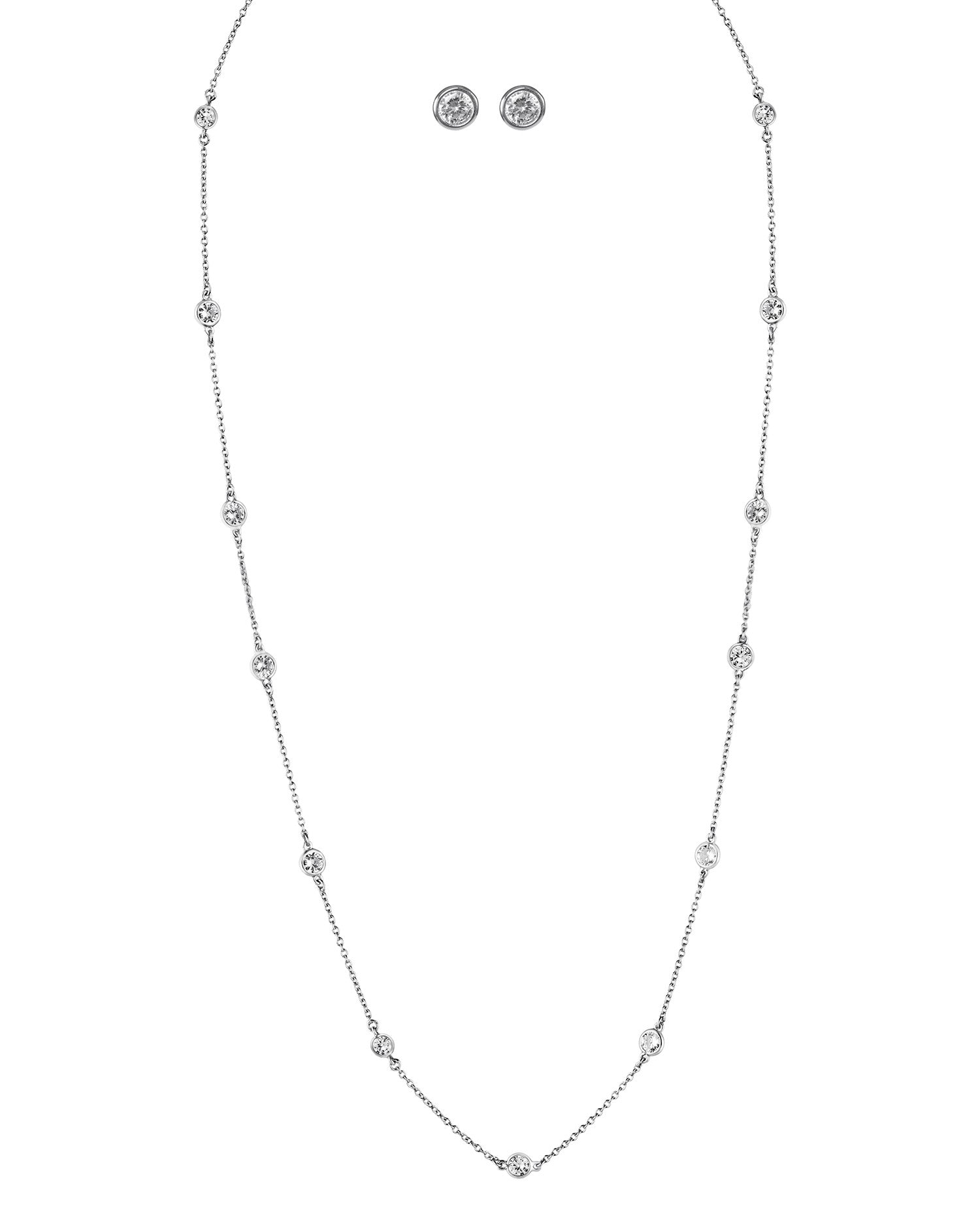 Bezel CZ Set Necklace and Stud