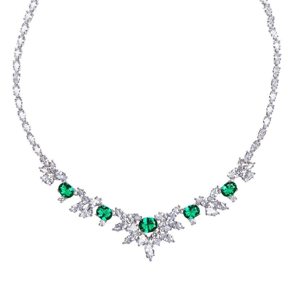 Emerald Multi Shaped Spiked Bib Necklace