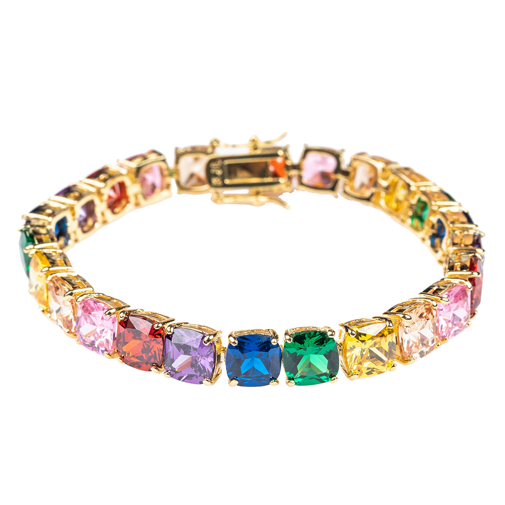 Multi Colored Cushion Cut Tennis Bracelet