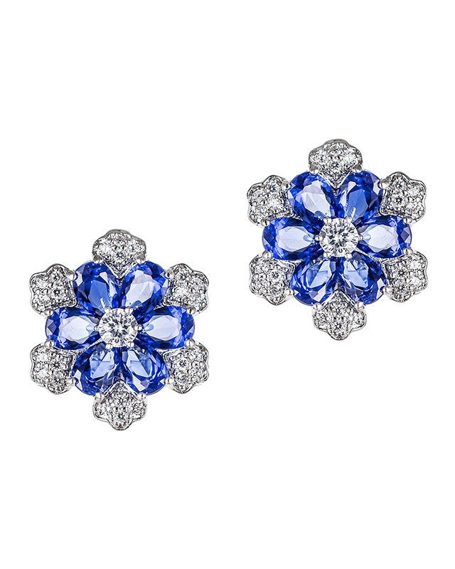 Blue Sapphire Flower Earrings