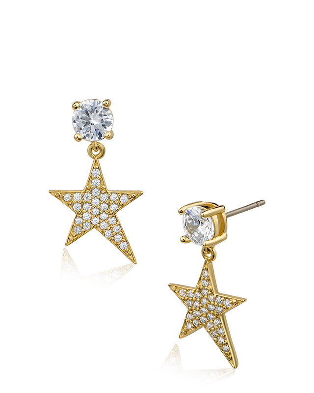 Round CZ and Pave Stud Drop Earrings