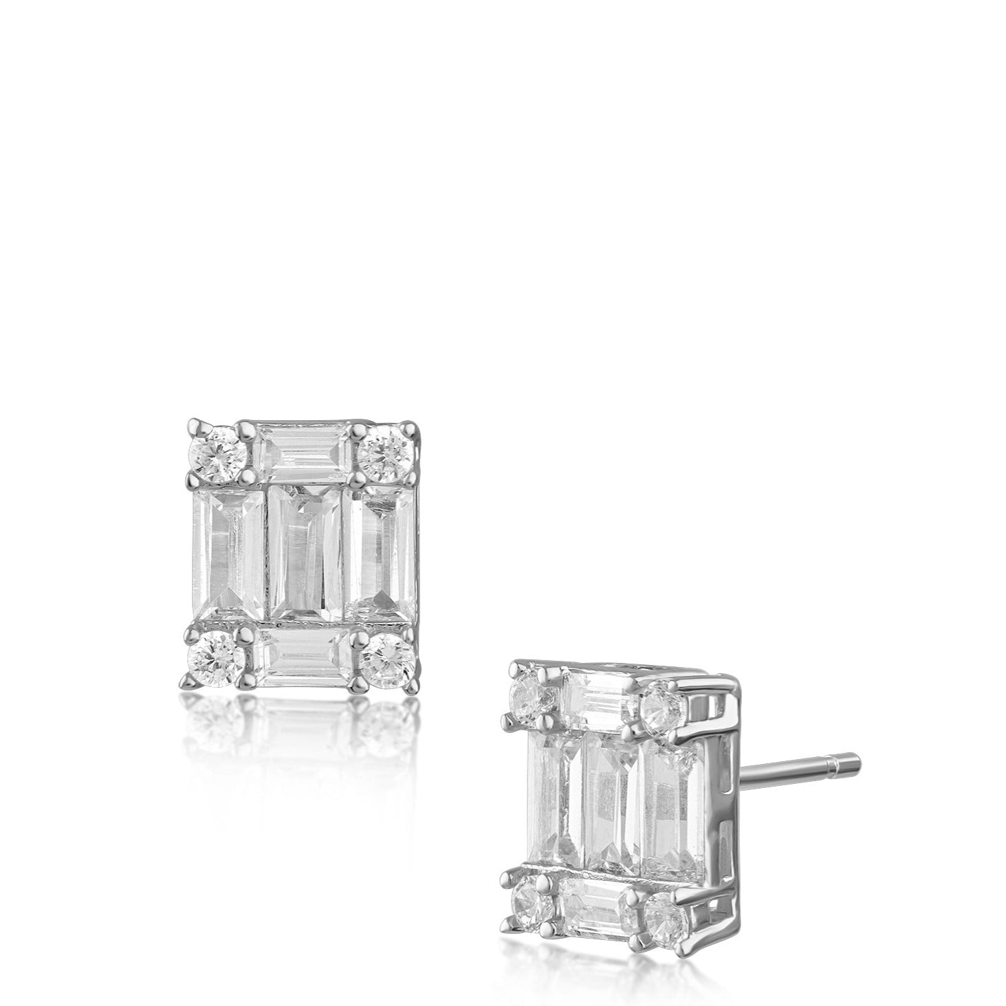 Baguette and Round CZ Earrings