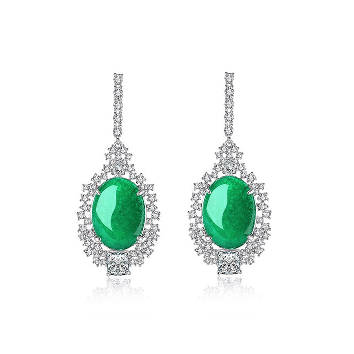 Oval Jade Drop Earrings