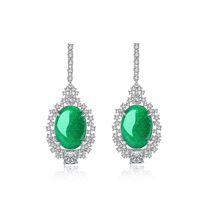 Oval Jade Drop Earrings
