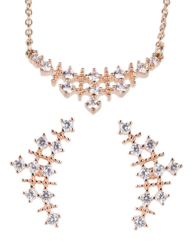Round CZ Ear Crawler and Pendant Set