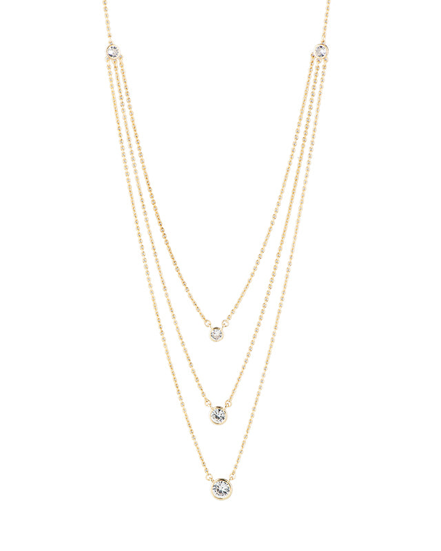 Triple Round CZ Layered Necklace