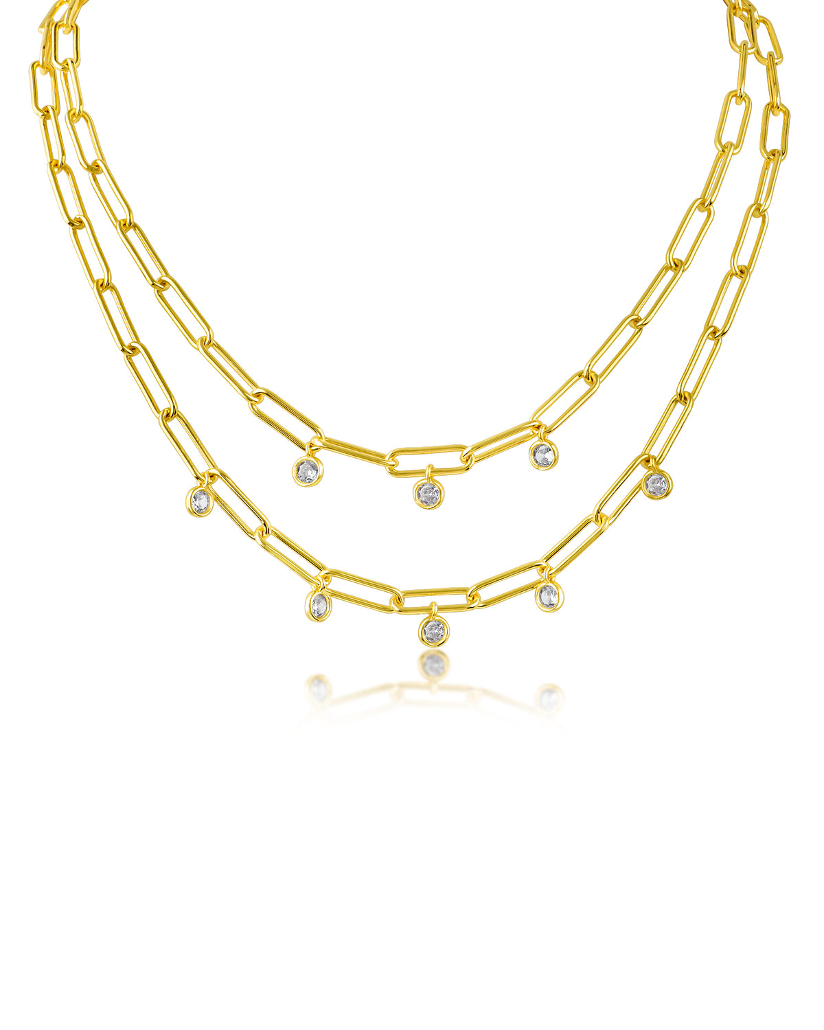 Double Stranded Chain and CZ Necklace