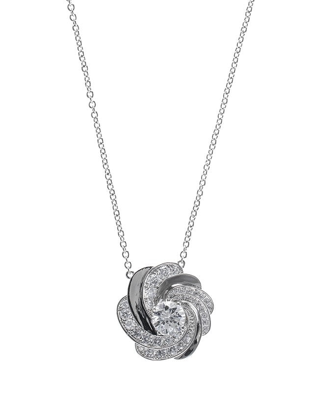 Round CZ Swirl Pendant Necklace
