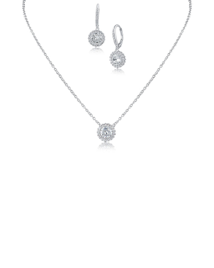 Pendant and Round Halo Earring Set