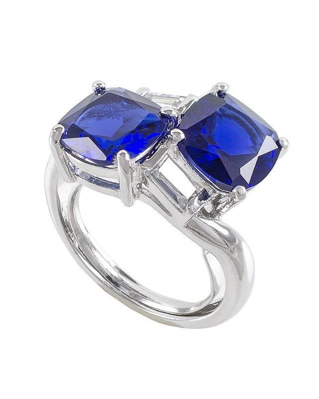 Double Blue Sapphire Cushion Ring