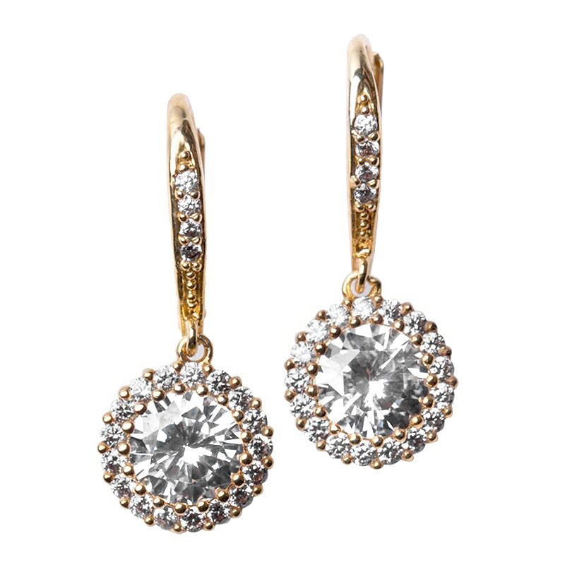Classic Gold Plated Pavé Round Drop Pierced Earrings