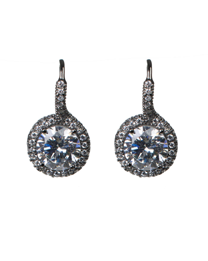 Round CZ ang Halo Drop Earrings