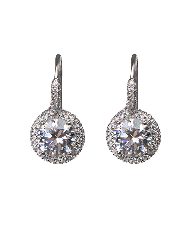 Round CZ ang Halo Drop Earrings