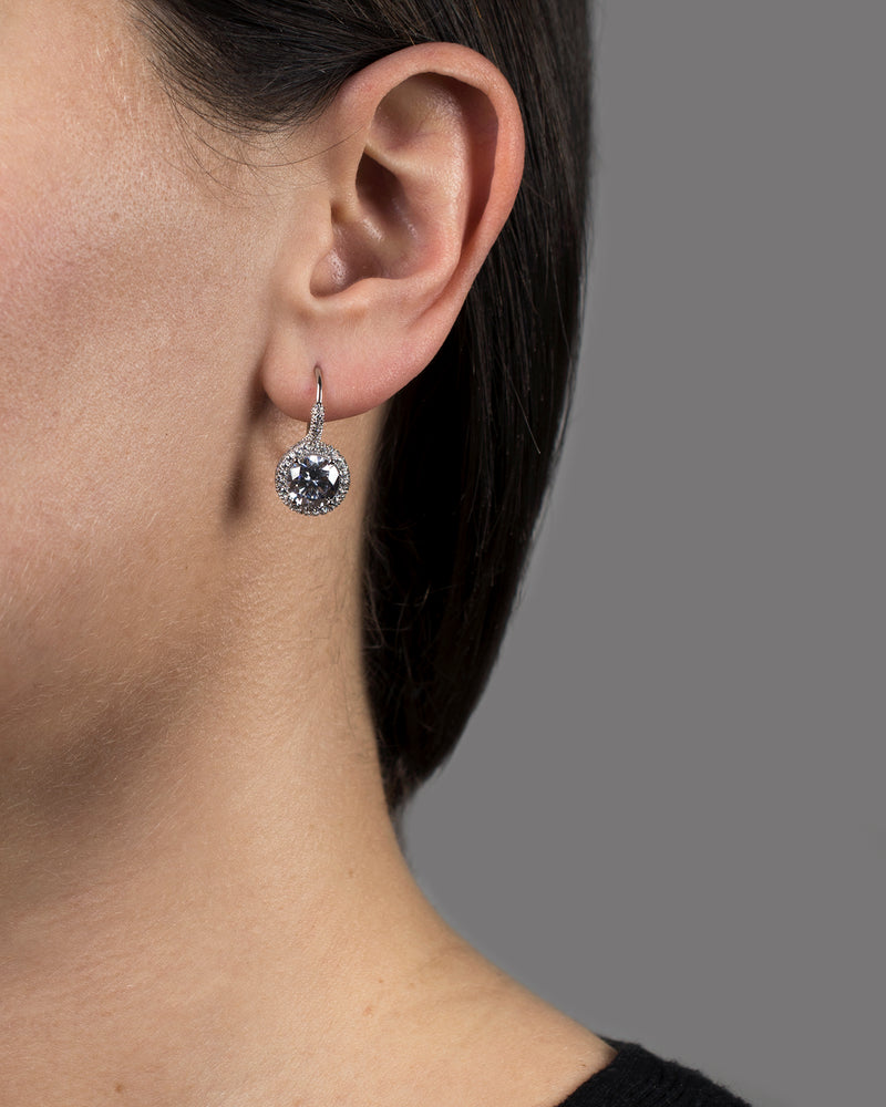 Round CZ ang Halo Drop Earrings