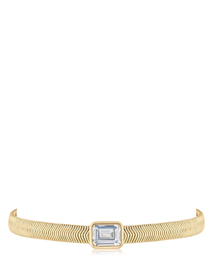Emerald CZ and Herringbone Chain Bracelet