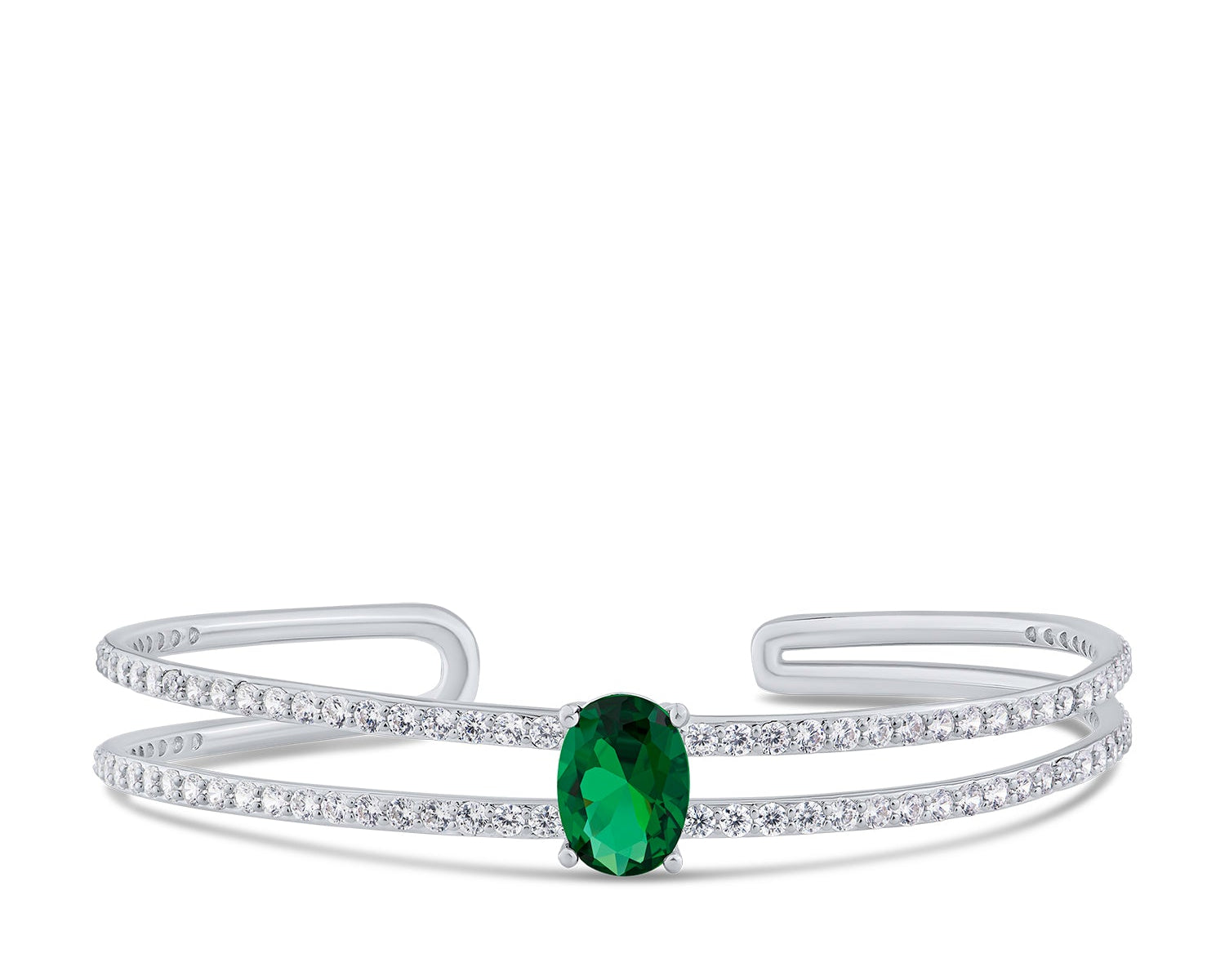 Double Row CZ Open Cuff Bracelet