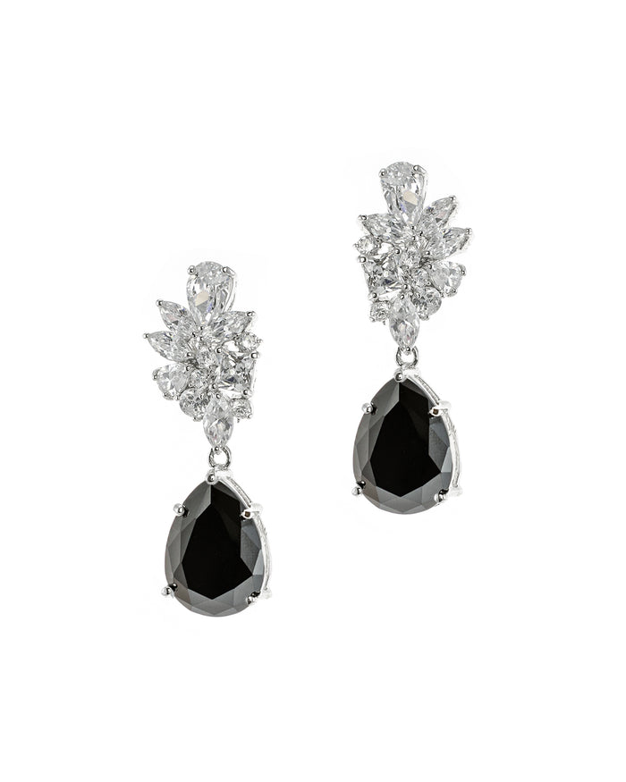 Black CZ Cluster Pear Drop Earring